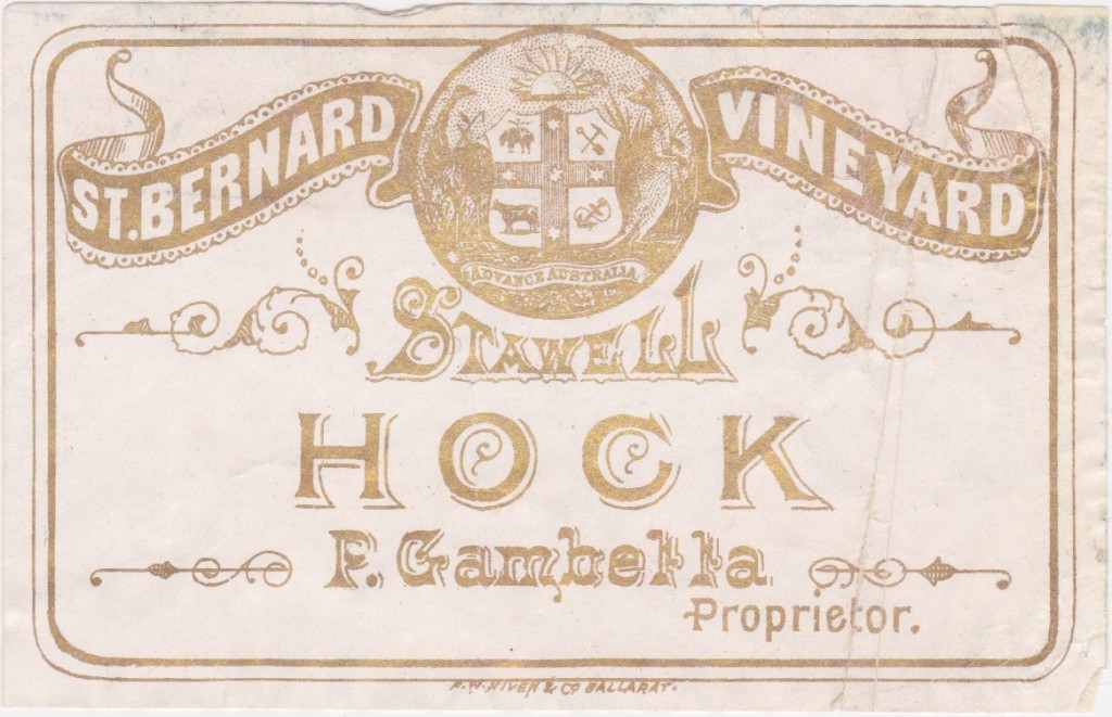 P. Gambetta, St Bernard Vineyard, Stawell. Hock Label. c1890s